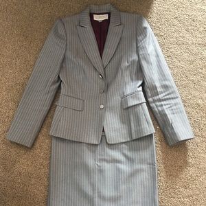 Tahari skirt suit grey with white pinstripes